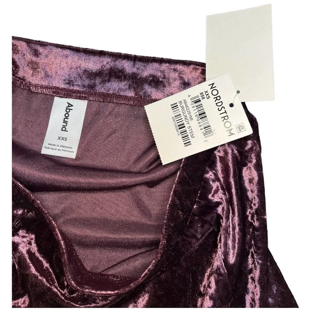New Nordstrom Abound Crushed Velvet Velour Mini Retro 90s Y2K Skirt Burgundy XXS - Picture 11 of 12